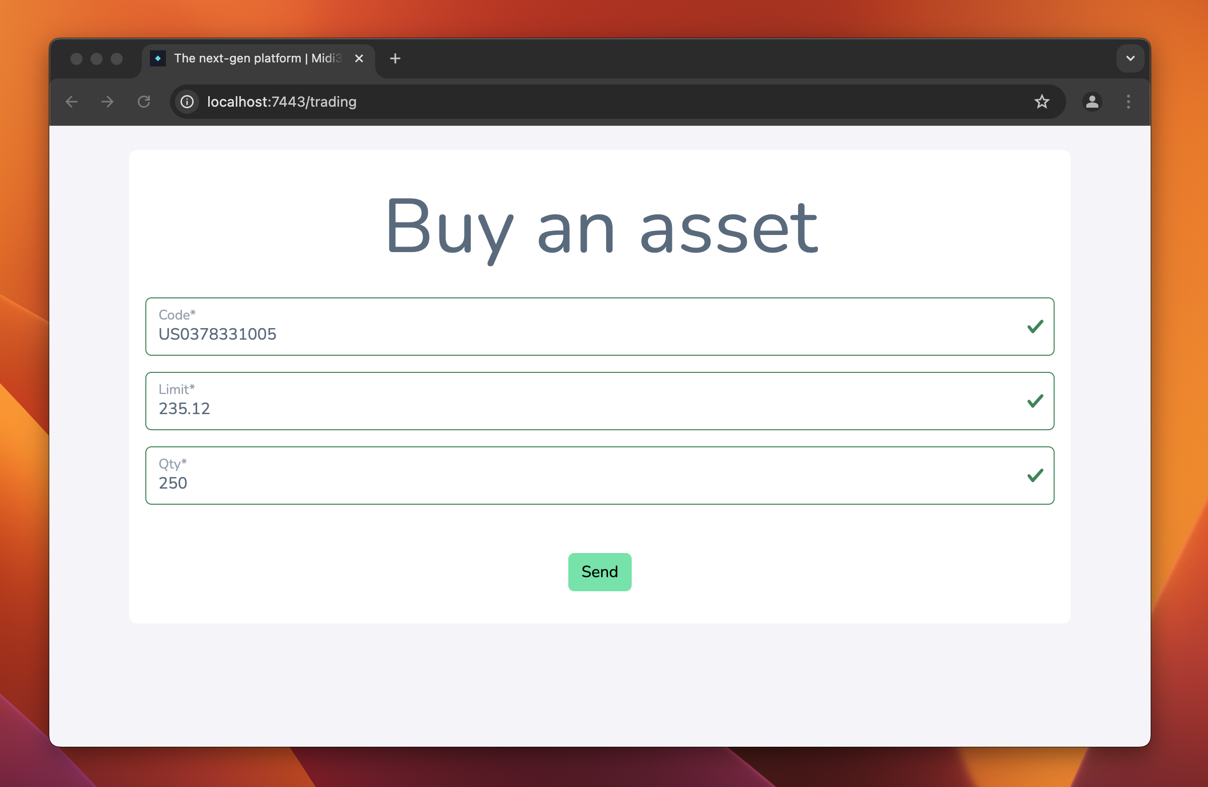 Buy asset on NextJS/Bootstrap