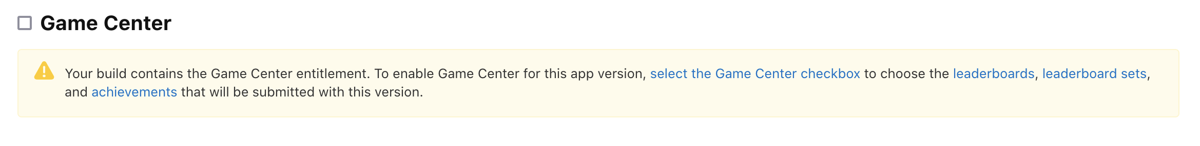 Your build contains Game Center entitlement